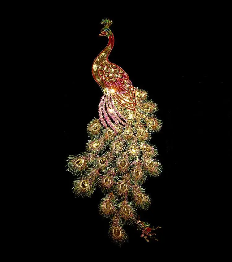 31*70 см большая аппликация в виде феникса или павлина на черной сетчатой ткани для