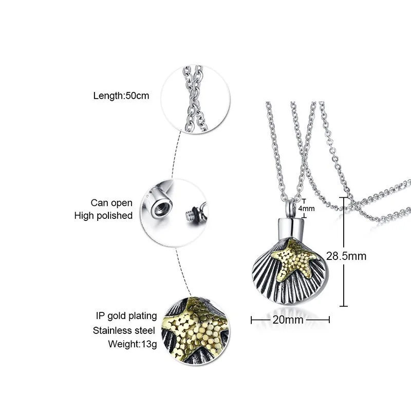 Vnox Shell подвеска в виде морской звезды для женщин и мужчин из нержавеющей стали урн