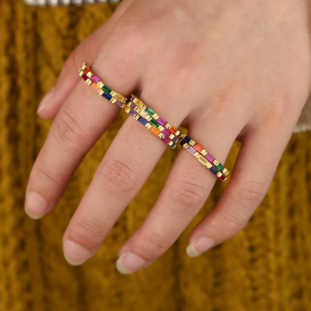 Оптовая продажа недорогое женское прямоугольное Радужное кольцо с кубическим