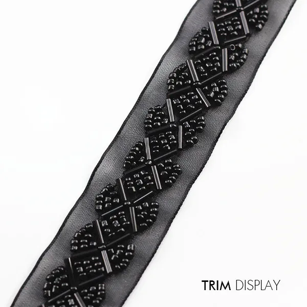 Украшенная Бисером кружевная тканевая Лента отделка плетеная Черная аппликация