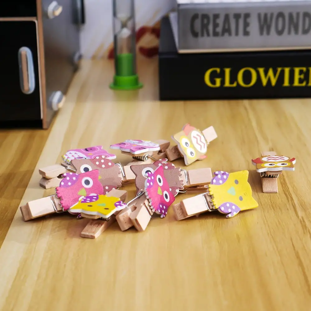 10 шт./пакет Kawaii Сова деревянный Мини зажим с пеньковой веревкой для фото