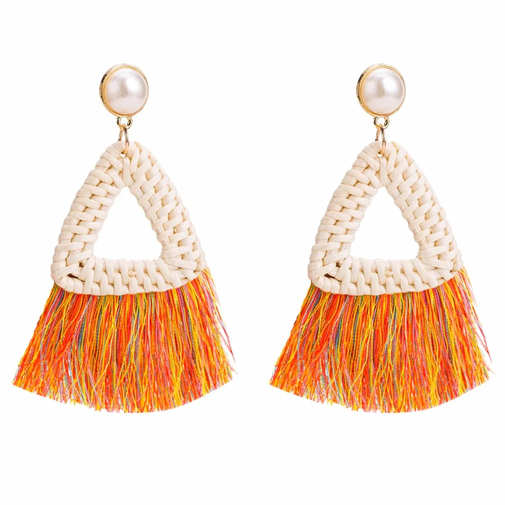 Плетеные серьги с бахромой ручной работы для женщин богемные треугольные