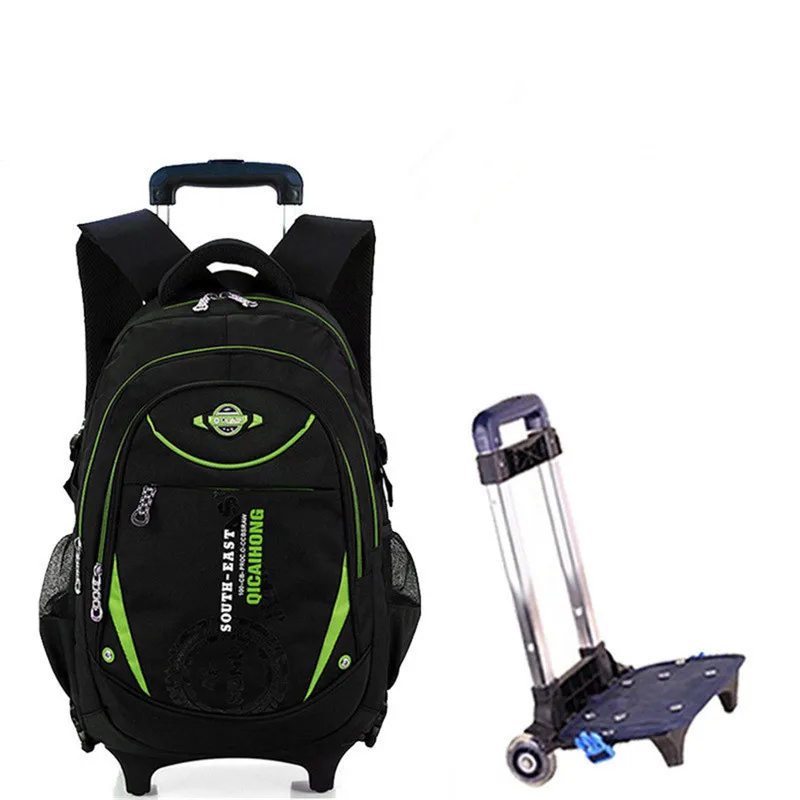 2 wheels green Детский рюкзак на колесиках 2/6, съемный водонепроницаемый рюкзак для мальчиков, детская школьная сумка на колесиках, рюкзак для путешествий mochilas - Цвет: 2 wheels green