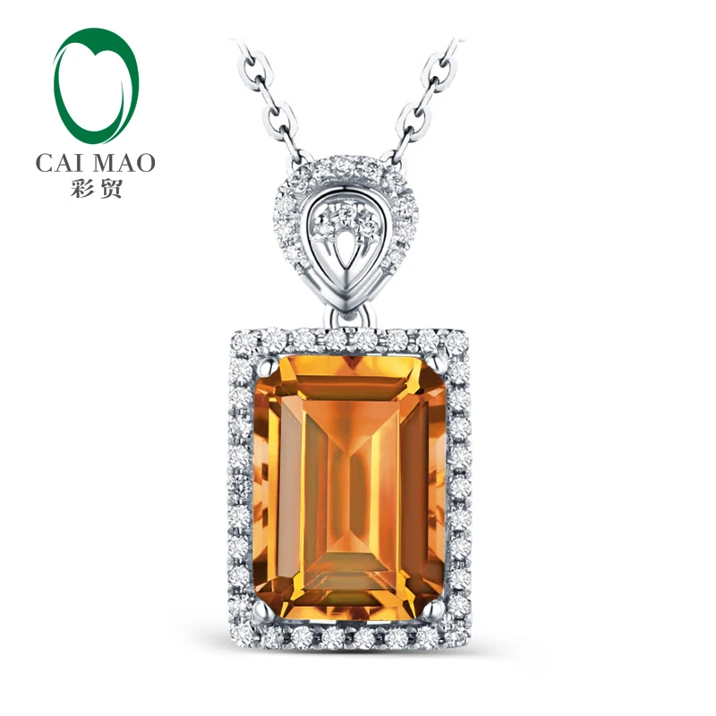 Изумрудное кольцо 3.15ct цитрин и 0.20ct с алмазной вставкой Обручение 14kt кулон из белого золота Caimao ювелирные изделия