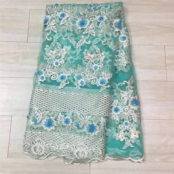 Королевская Синяя кружевная ткань с бусинами 2017 модная африканская тюль