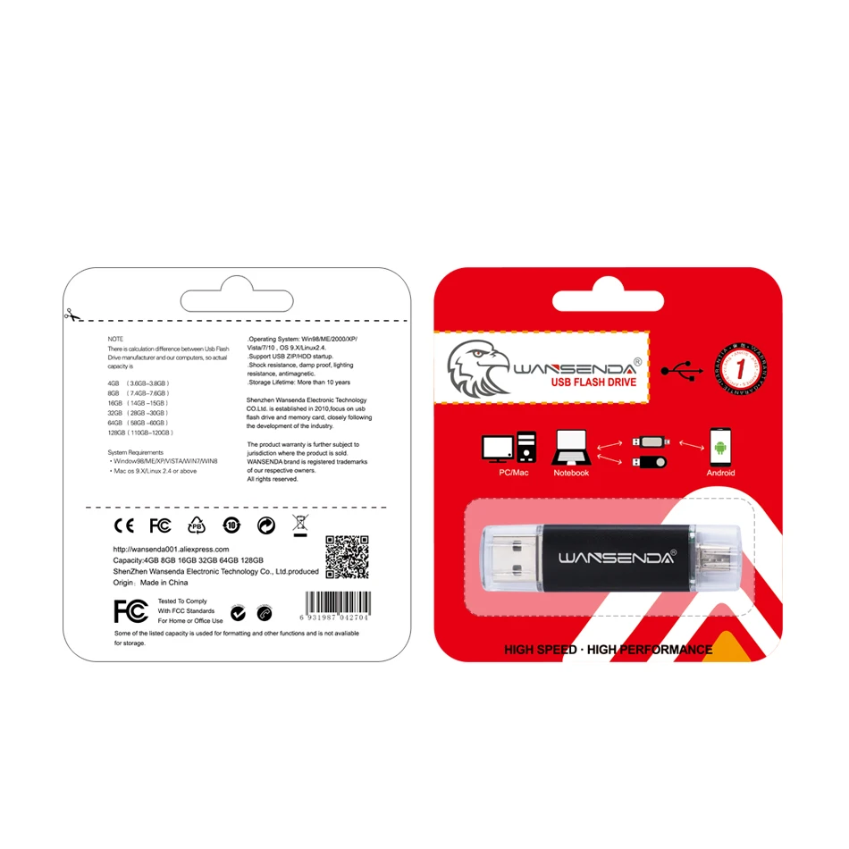 Флеш накопитель WANSENDA USB 2 0 OTG 256 ГБ 128 64 32 16 Micro карта памяти 8 Гб|otg usb flash drive|flash driveusb