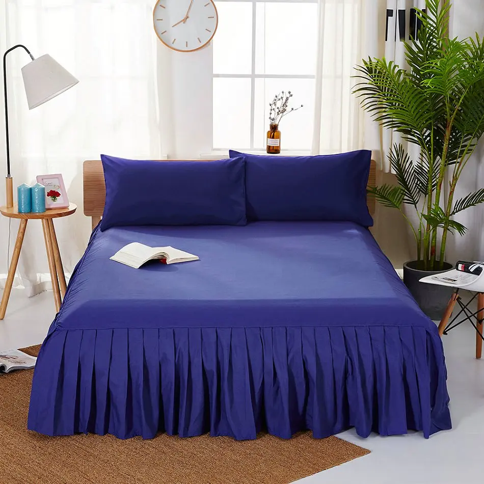 Royal Blue Battilo полиэстер Подогнанный лист падение Просверленный valance сплошной цвет кровать юбка один/двойной/король/супер король постельное покрывало - Цвет: Royal Blue