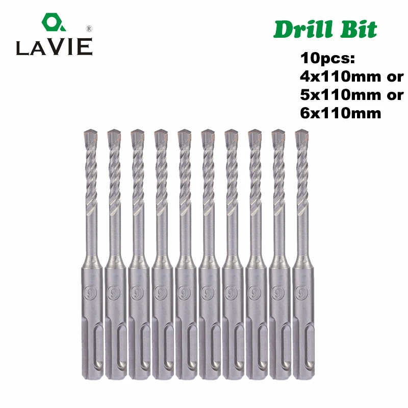 

LAVIE 10pc 4 5 5.5 6 6.5mm Electric Hammer SDS Plus Drill Bits Set 110mm Concrete Wall Brick Block Masonry Hole Saw Drilling 014