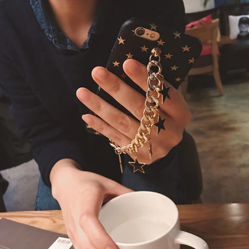 Luxury Stars Chain Pendant Tassel Bracelet Case For iPhone X XS MAX XR 6S 7 8 Plus Cases Silk Pattern Soft Cover Phone Shell |
