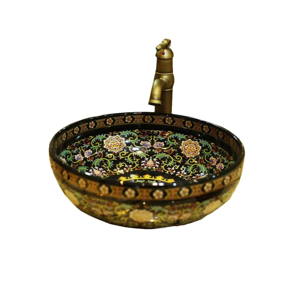 Sink With Water tap Китайский античный керамический умывальник для ванной комнаты, туалетный столик, фарфор LO621928 - Цвет: Sink With Water tap