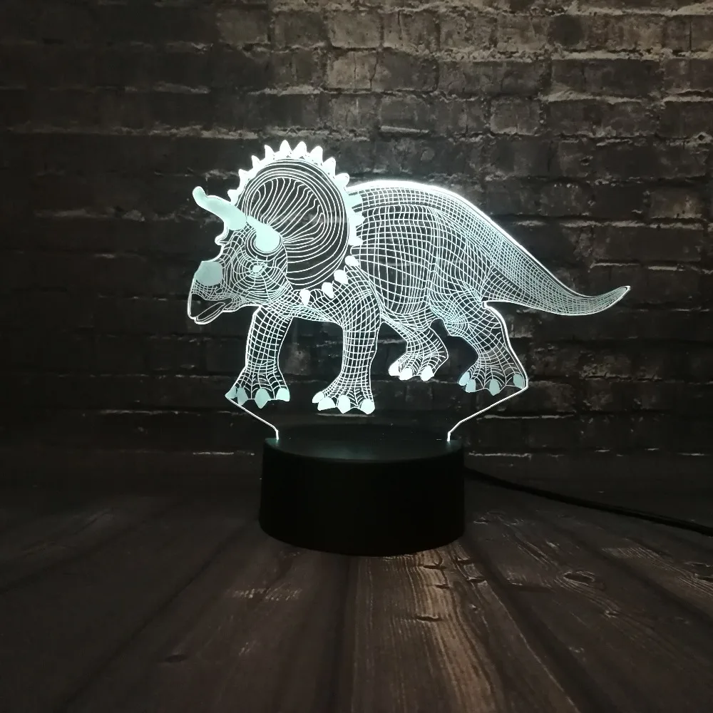 Акриловый СВЕТОДИОДНЫЙ 3D животное Лава динозавр юркского периода парк Triceratops ночник USB 7 цветов батарея мощность Спальня Настроение блеск ребенок подарок