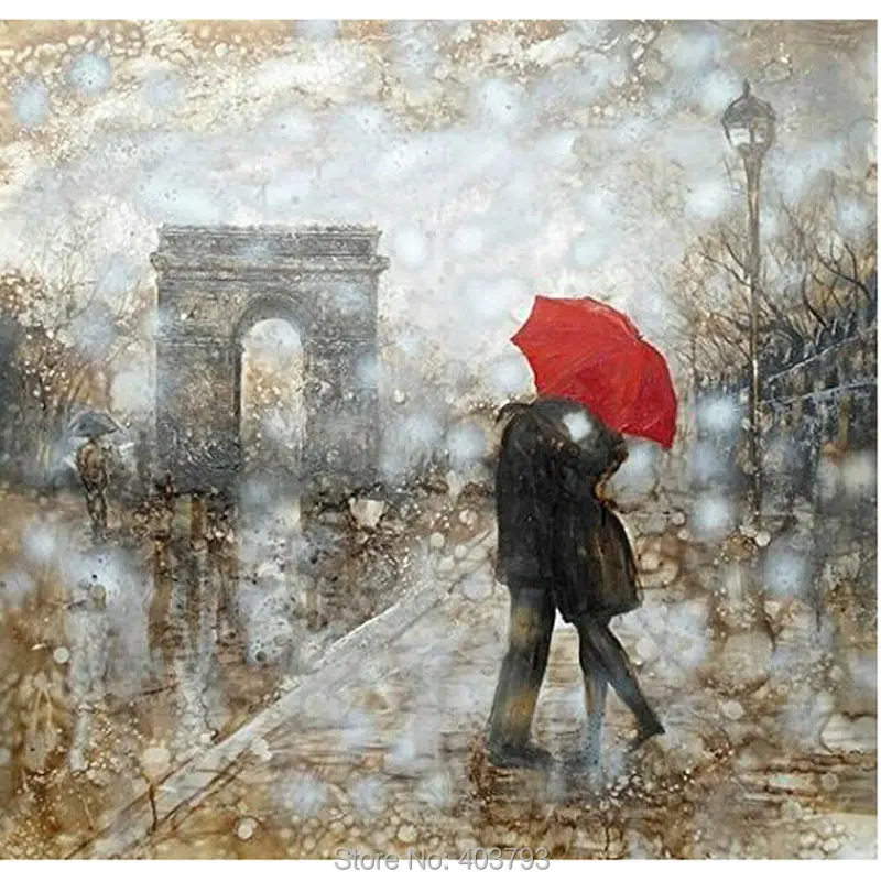 Ручная роспись дождь Обнимание пара Современная картина маслом на холсте для