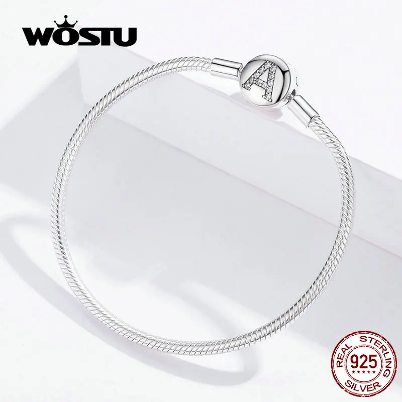 WOSTU, алфавит, буква А, браслеты, 925 пробы, серебро, циркон, браслеты с подвесками для женщин, свадебные модные ювелирные изделия CQB140