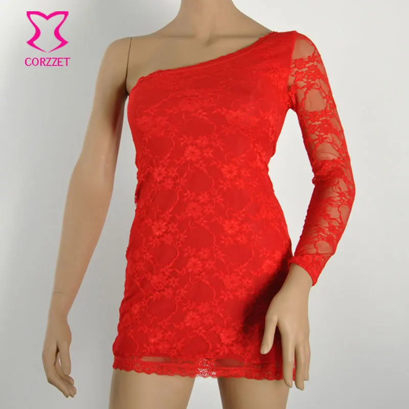 Женское платье с длинным рукавом Corzzet красное кружевное винтажное облегающее в