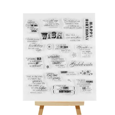 wish 15X18 4 шт. английские слова благодарности ко дню рождения прозрачные штампы очистить резиновый штамп для скрапбукинга бумажные стикеры для украшения фотоальбома карточка ручная работа ремесло - Цвет: wish 15X18