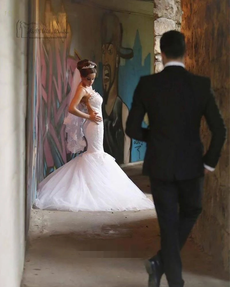 vestido de noiva 2019 Mermaid Wedding Dress Custom Made Crystal Gowns Tiered Spaghetti Strap Bride | Свадьбы и торжества