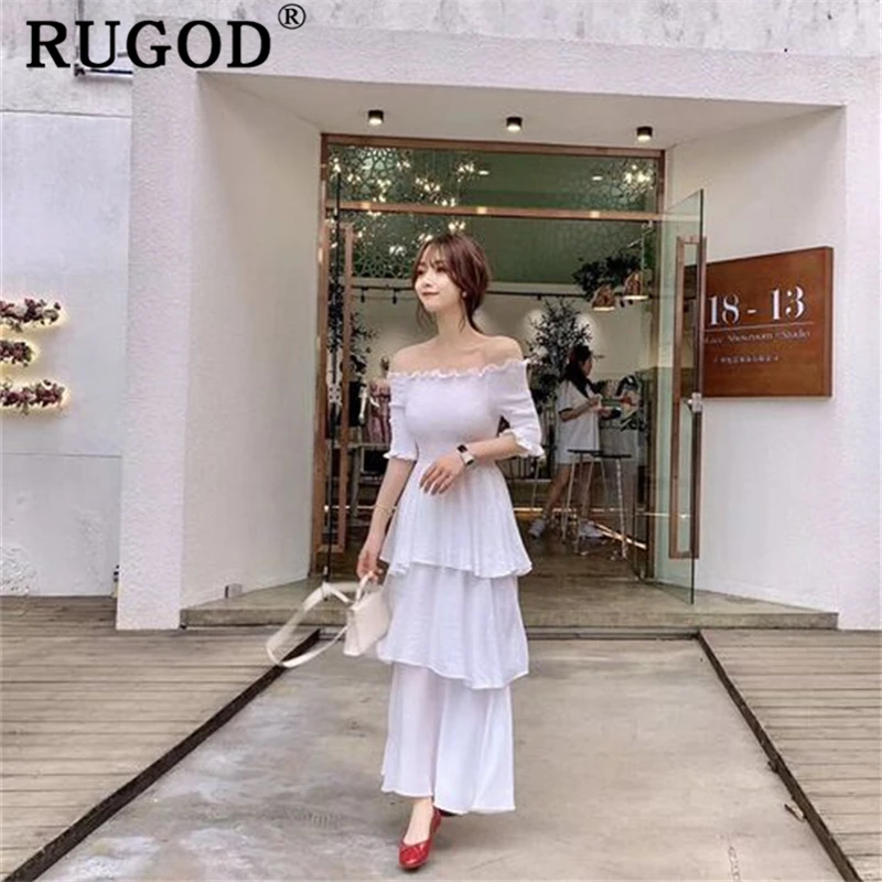 Женское длинное платье с открытыми плечами RUGOD элегантное офисное макси