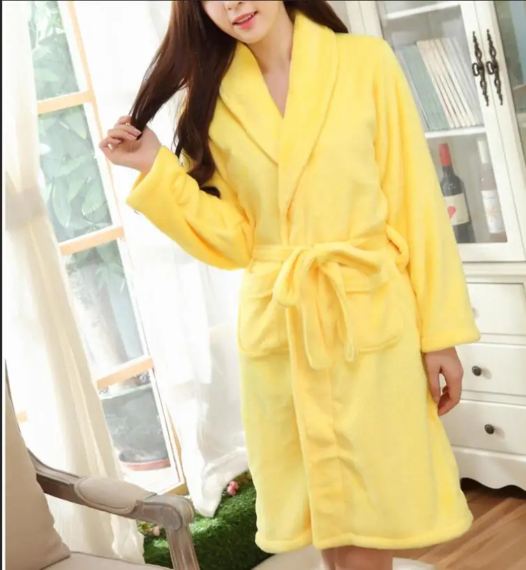Новый осень зима фланелевый Халат Дамы Прекрасный однотонная одежда коралловый