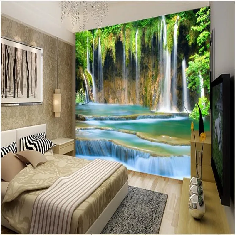 Wellyu пользовательские большие фрески водопад трехмерный пейзаж фон стены обои -