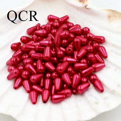 red 100pcs Разноцветные 6*10 мм 100 шт./лот ABS бусины с двойным отверстием, имитация жемчуга, бусины для изготовления ювелирных изделий, индийские бусины - Цвет: red 100pcs