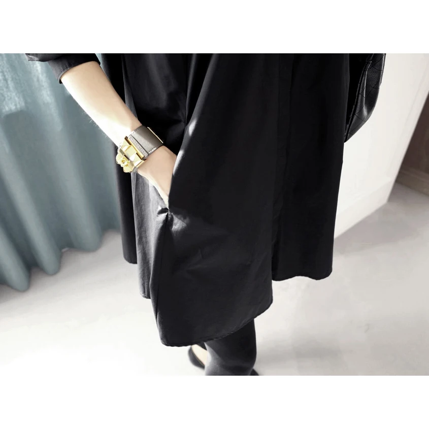 2018 Новый Осень Корея Модные женские свободные черный цвет блузки повседневные