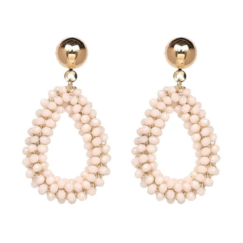 Beige JURAN Висячие серьги для женщин хрустальные серьги граненые бусины ручной работы большие серьги винтажные длинные серьги оптом - Окраска металла: Beige