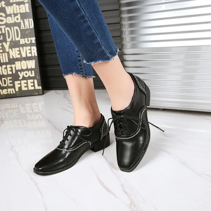 size 34-43 Spring Autumn Soft Leather Oxford Shoes Women Flats New Fashion Lace Up Casual Moccasins Loafers Ladies zapatos mujer