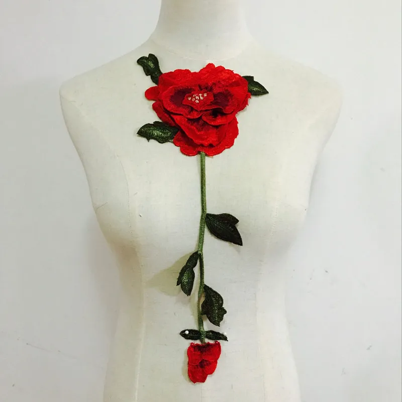 Красная роза вышивка аппликация шитье на Pacthes кружевная ткань с узором одежда