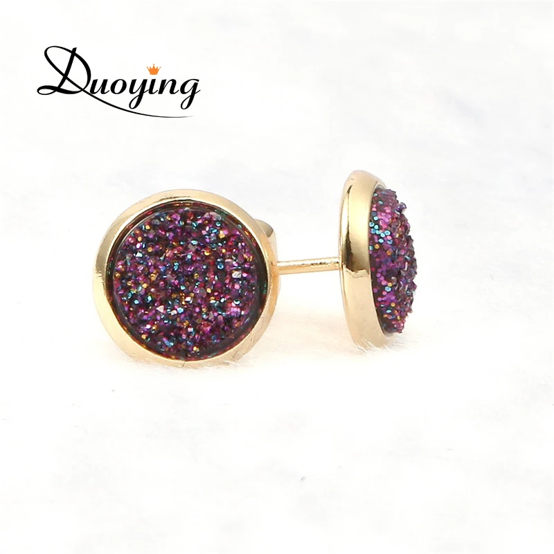 DUOYING серьги гвоздики Druzy для женщин 5 цветов полимерная серьга золотого цвета