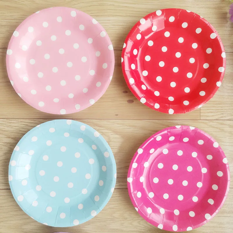 12 шт. бумажные тарелки в горошек для детского дня рождения|Одноразовая посуда