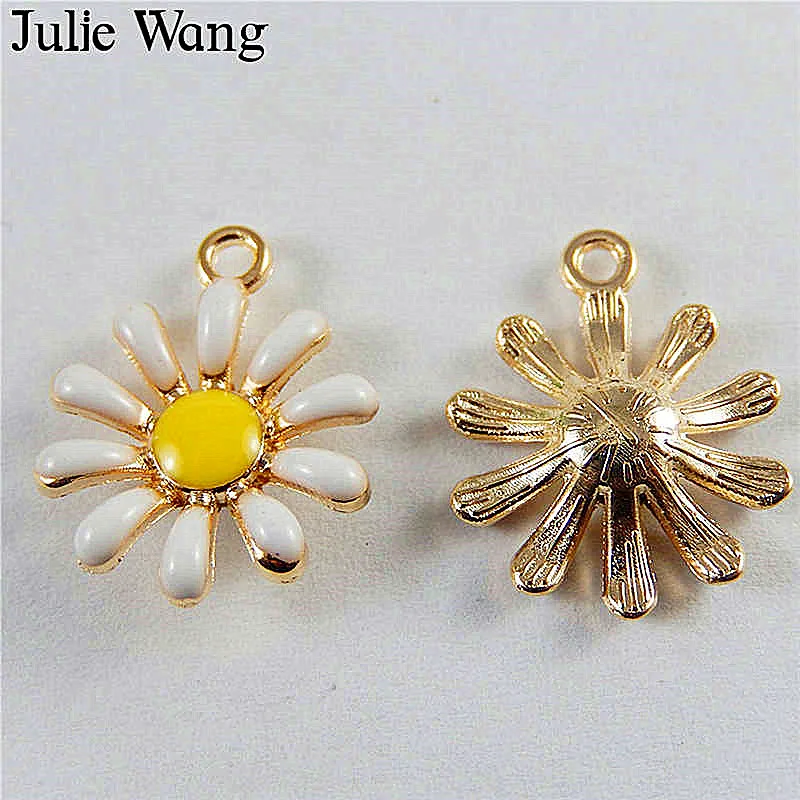 Julie Wang 10 шт. эмаль белая Маргаритка Подсолнух сплав золотой тон подвески подвеска