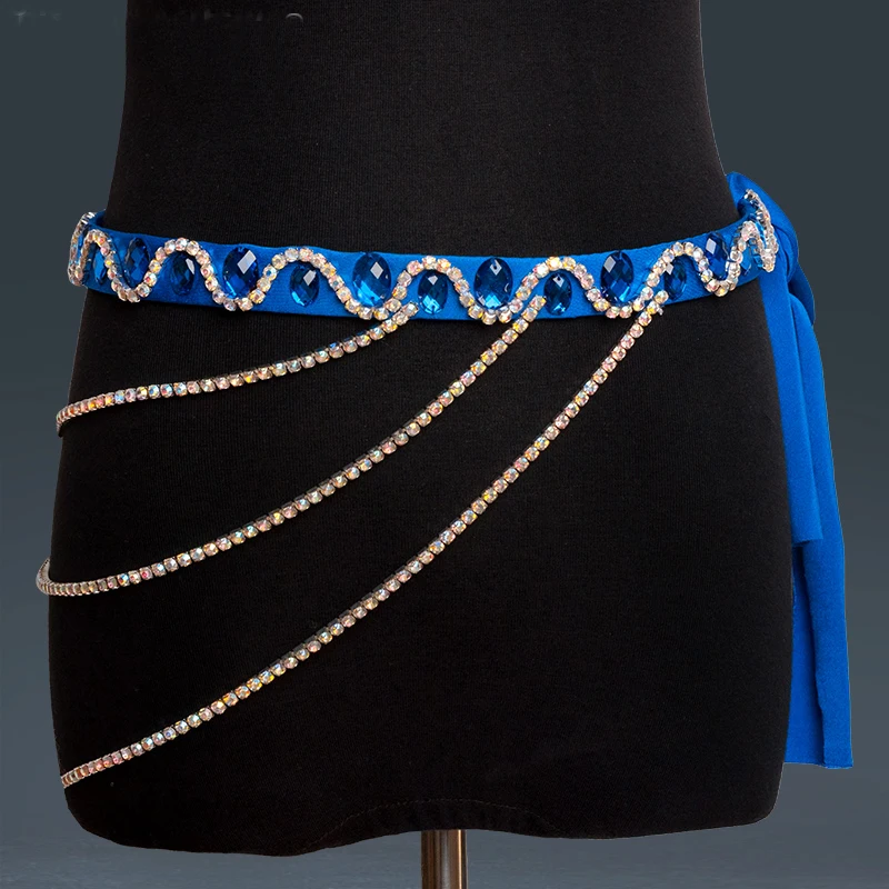 Belly Dance Accessories Women Handmade Rhinestones Waist Chain Belly Dance Costumes Hip Belt Chain Women Jewelry - Цвет: Синий