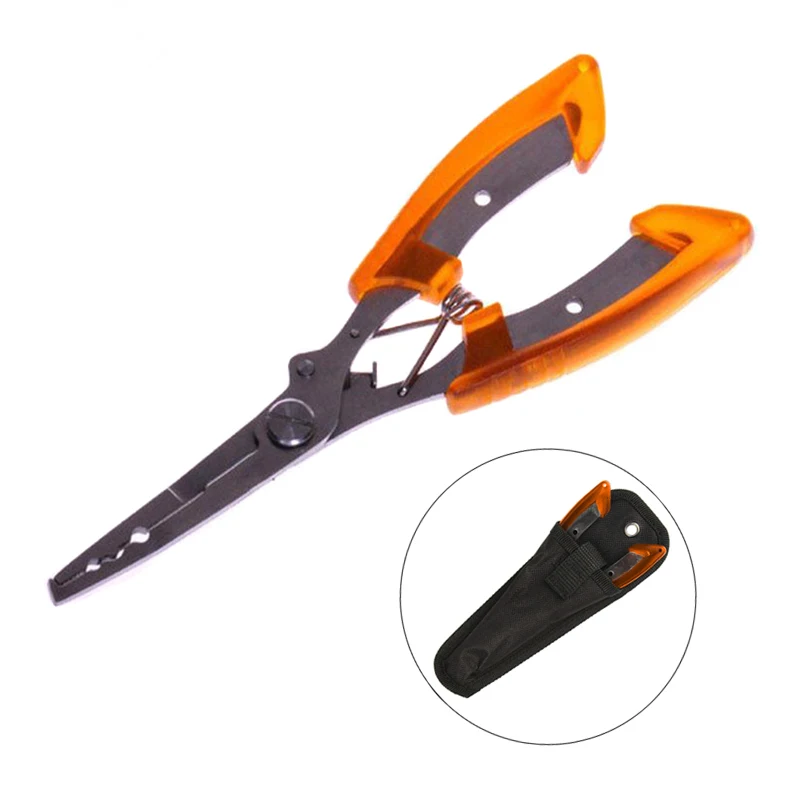 orange Рыболовные плоскогубцы с сумкой из нержавеющей стали, ножницы, леска, резак для удаления крючка, рыболовный держатель, снасти, инструмент JT-Прямая поставка - Цвет: orange