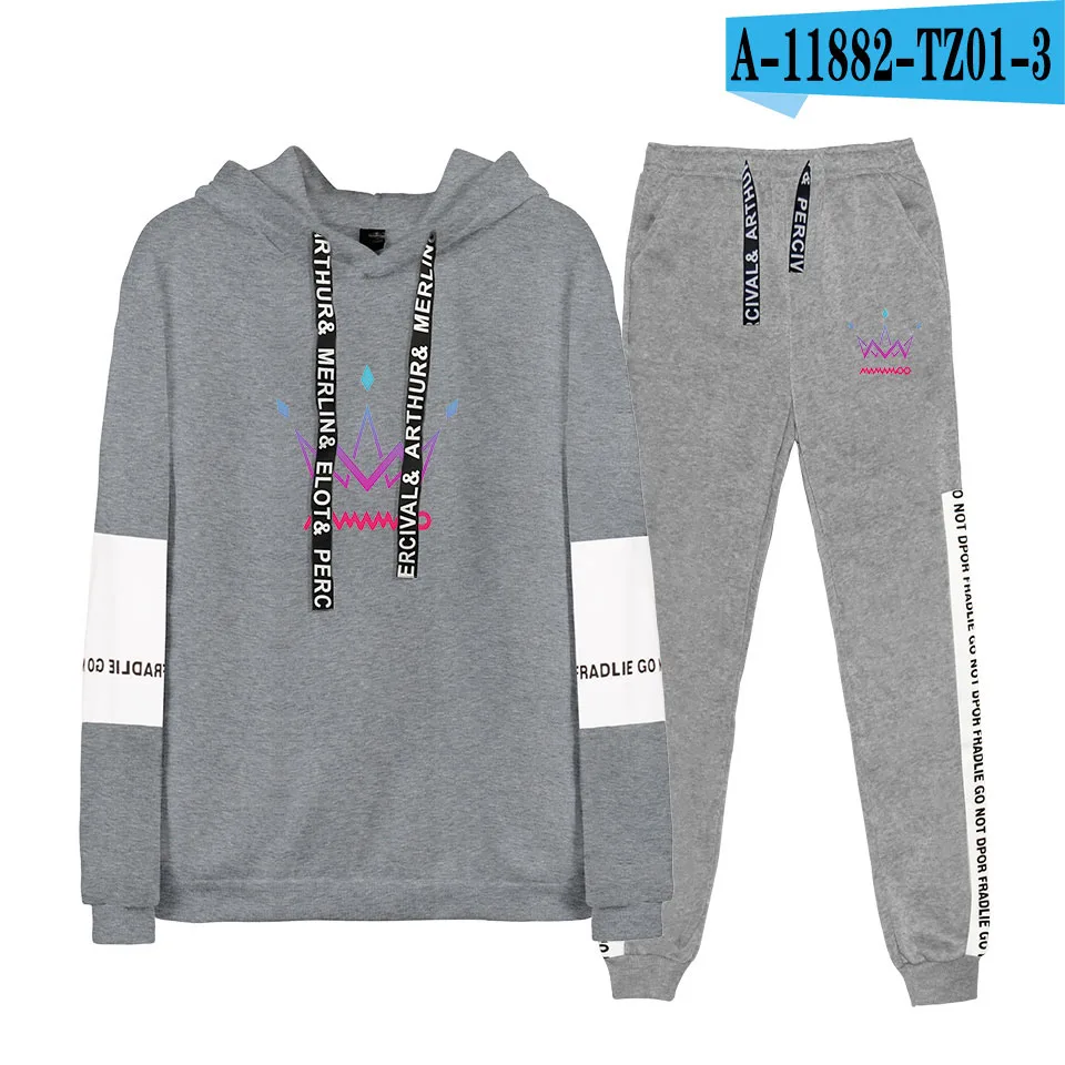 gray Дикий спортивный костюм хлопок Мода MAMAMOO толстовки кофты+ черные спортивные штаны для мужчин/женщин зима осень набор - Цвет: gray
