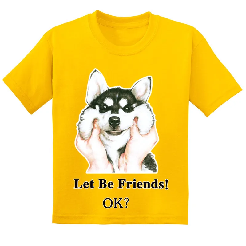 Детская Милая хлопковая футболка лидер продаж забавная Хаски с собакой Let Be Friend