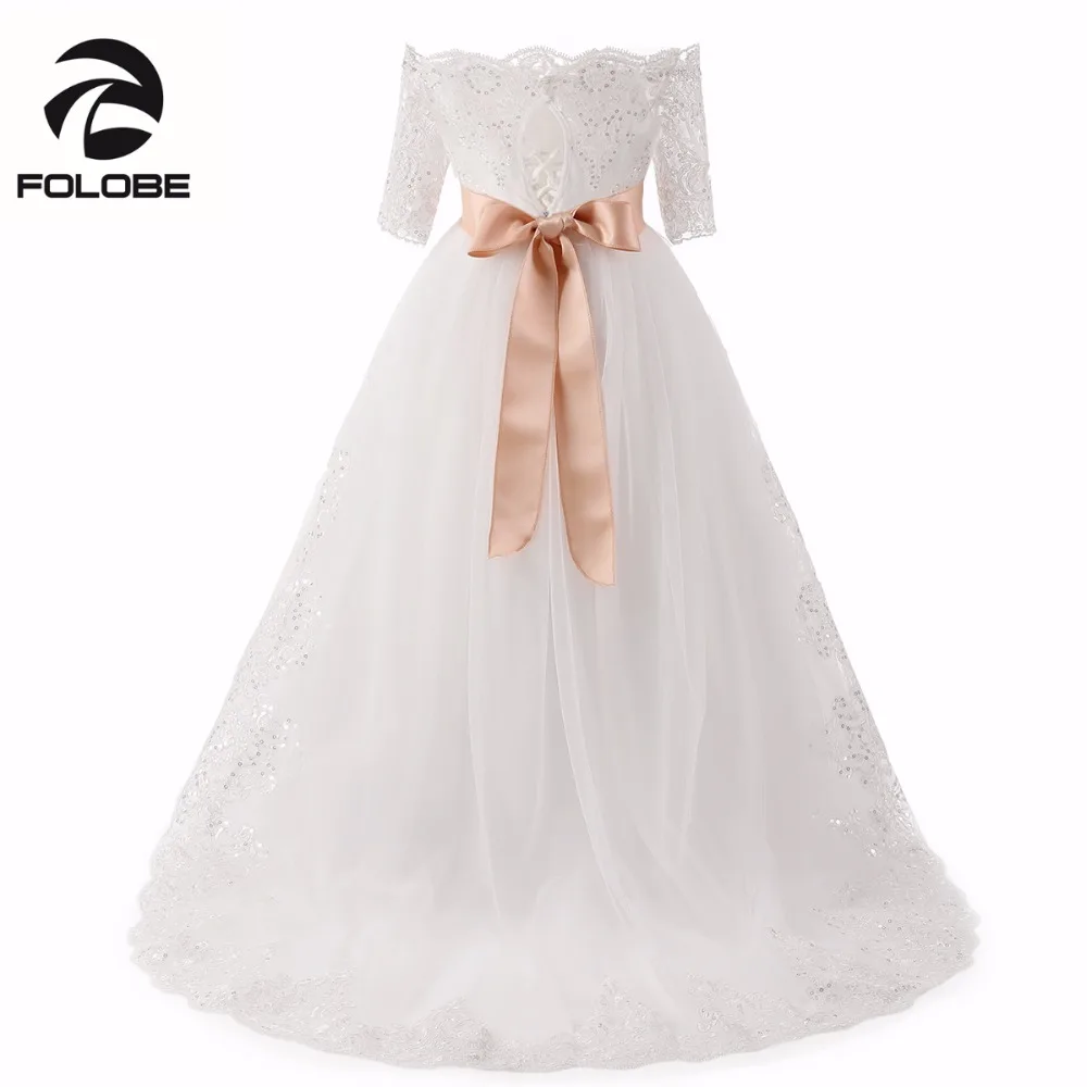 Sweet Off The Shoulder Sequin Beads Lace Flower Girl Dresses For Wedding Girls First Communion Gowns Special Occasion | Свадьбы и