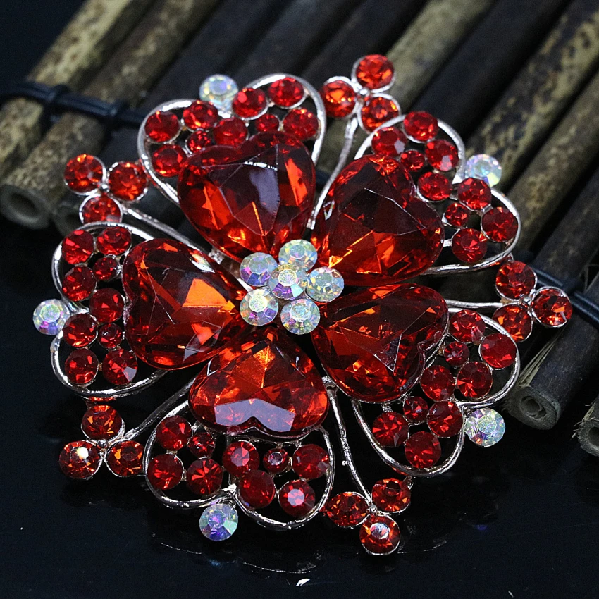 Мода 70 мм высокого качества многоцветный сердце со стразами цветок булавки броши