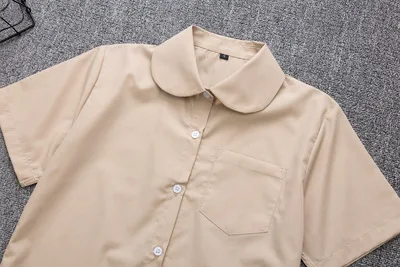 

Japanese Jk School Uniform Girls Round Neck Short Sleeve Shirt For Women Japanese Orthodox School Uniform Cotton Apricot Shirt