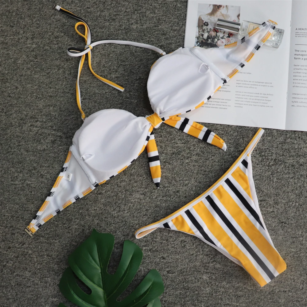 Бразильский бикини с завязками спереди и узлом 2019 сексуальный пуш ап милый