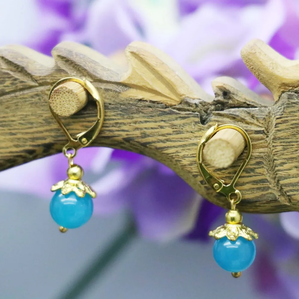 Женские классические серьги-капельки из амазонита и халцедона 8 мм | Украшения