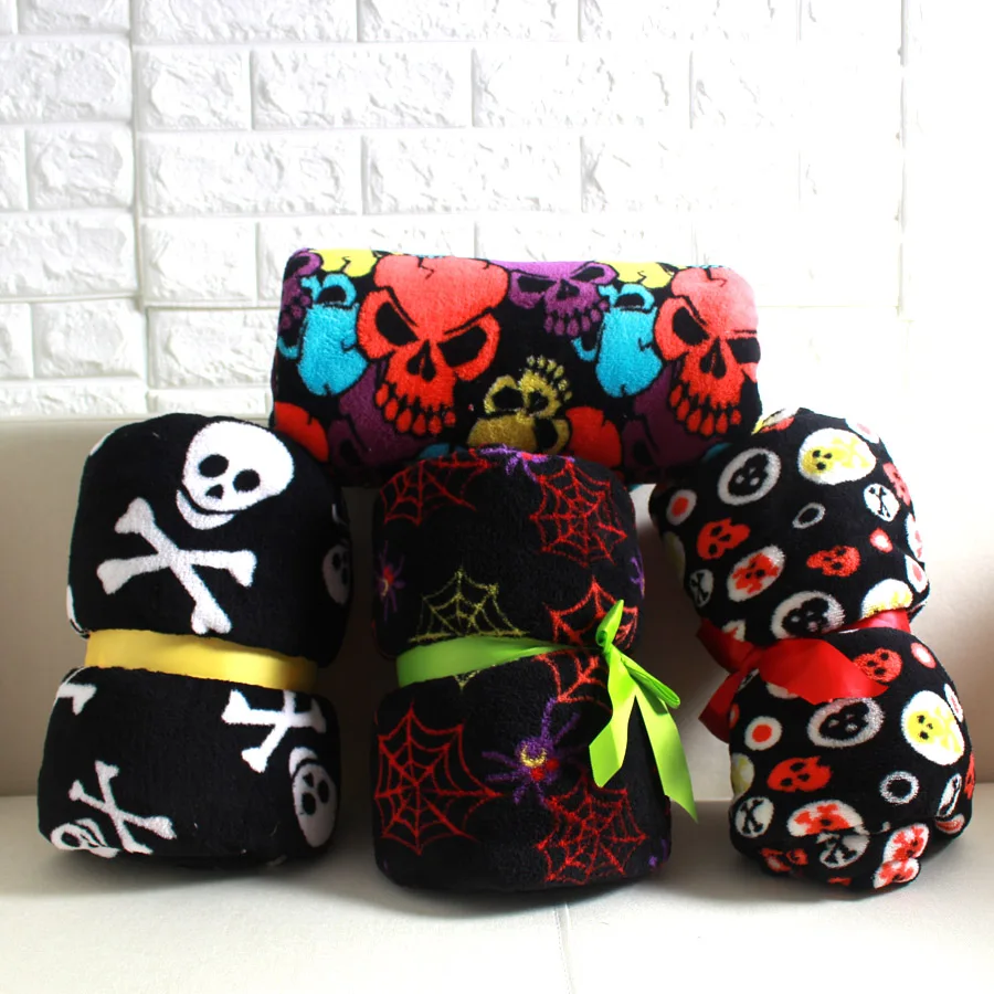 Коралловый флис скелет череп на Хэллоуин голова паук сеть кошмар бросок одеяло