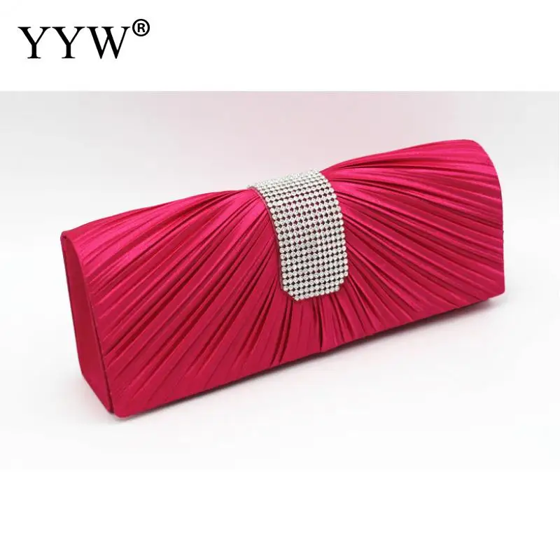 bright rosy red Фиолетовая атласная шелковая Женская сумочка, коробка для стразов, черная вечерняя сумочка, клатч, Длинный кошелек, сумочка, черный клатч - Цвет: bright rosy red