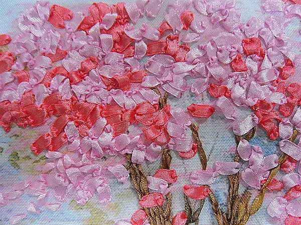DIY 3D Ribbon Embroidery cross stitch kits sets simple handmade needlework/pink romantic sakura cherry flower picture paintings | Дом и сад