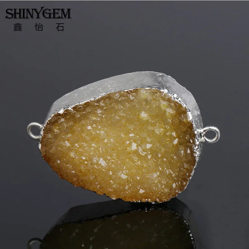 Yellow ShinyGem нерегулярные Подвески Druzy 6 цветов хрустальные подвески серебряная рамка натуральный камень подвеска-Маятник для изготовления ювелирных изделий 1 шт - Окраска металла: Yellow
