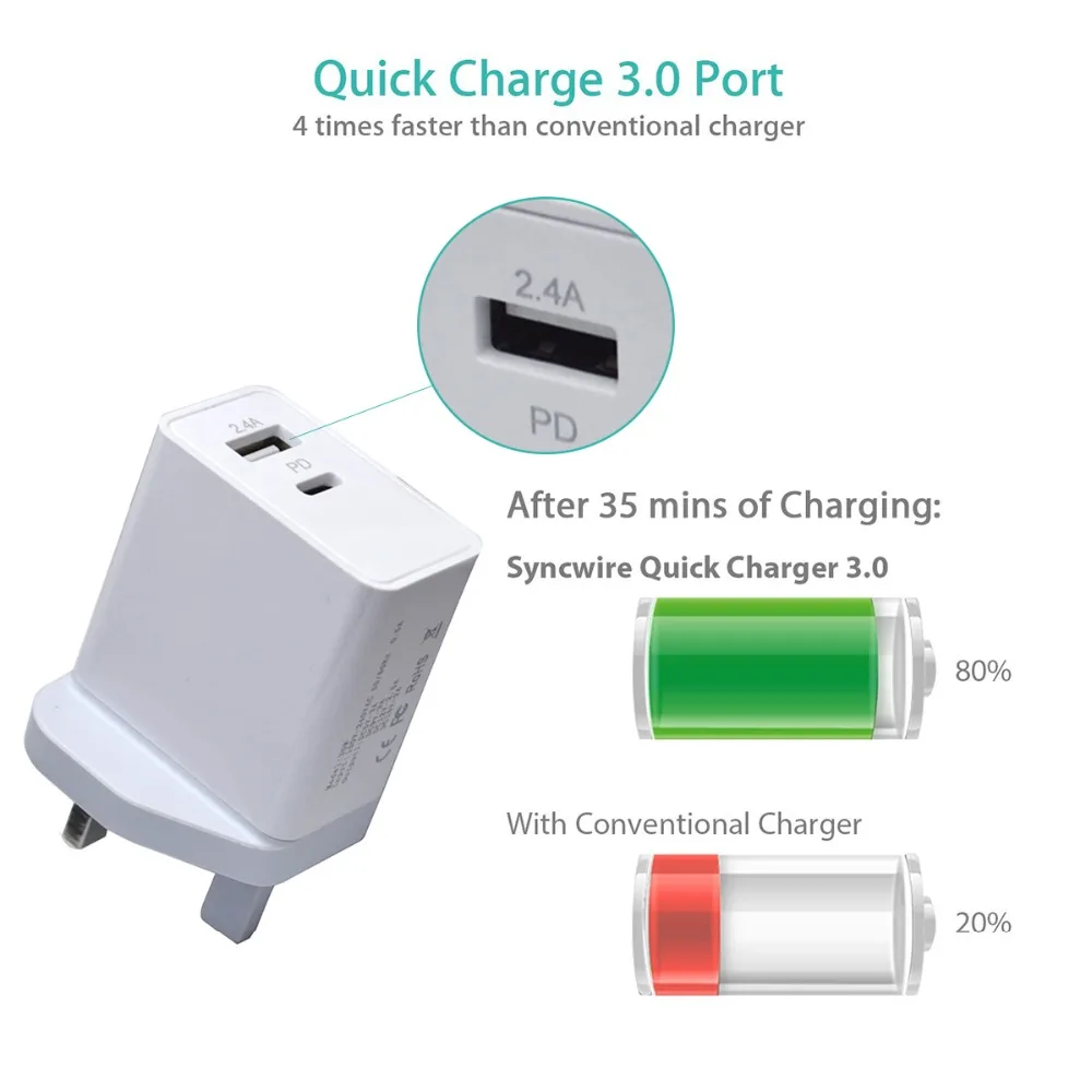 SOONHUA Портативный USB PD зарядное устройство Тип C доставка питания QC 3 0 Быстрая