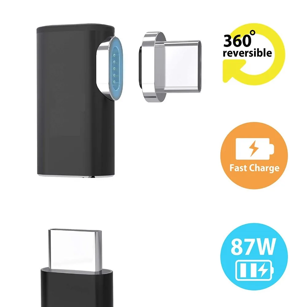 Магнитный адаптер USB-C L-Tip 5A 87W Type-C PD донгл конвертер для MacBook Pro Dell XPS HP Spectre Lenovo Yoga
