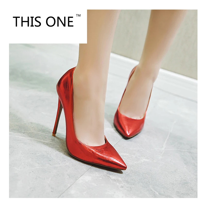 

Spring/Autumn Women Pumps Lazy Shoes Big Size Patent Leather High Thin Heels Pointed Toe Fashion Party Slip-On Shallow Solid
