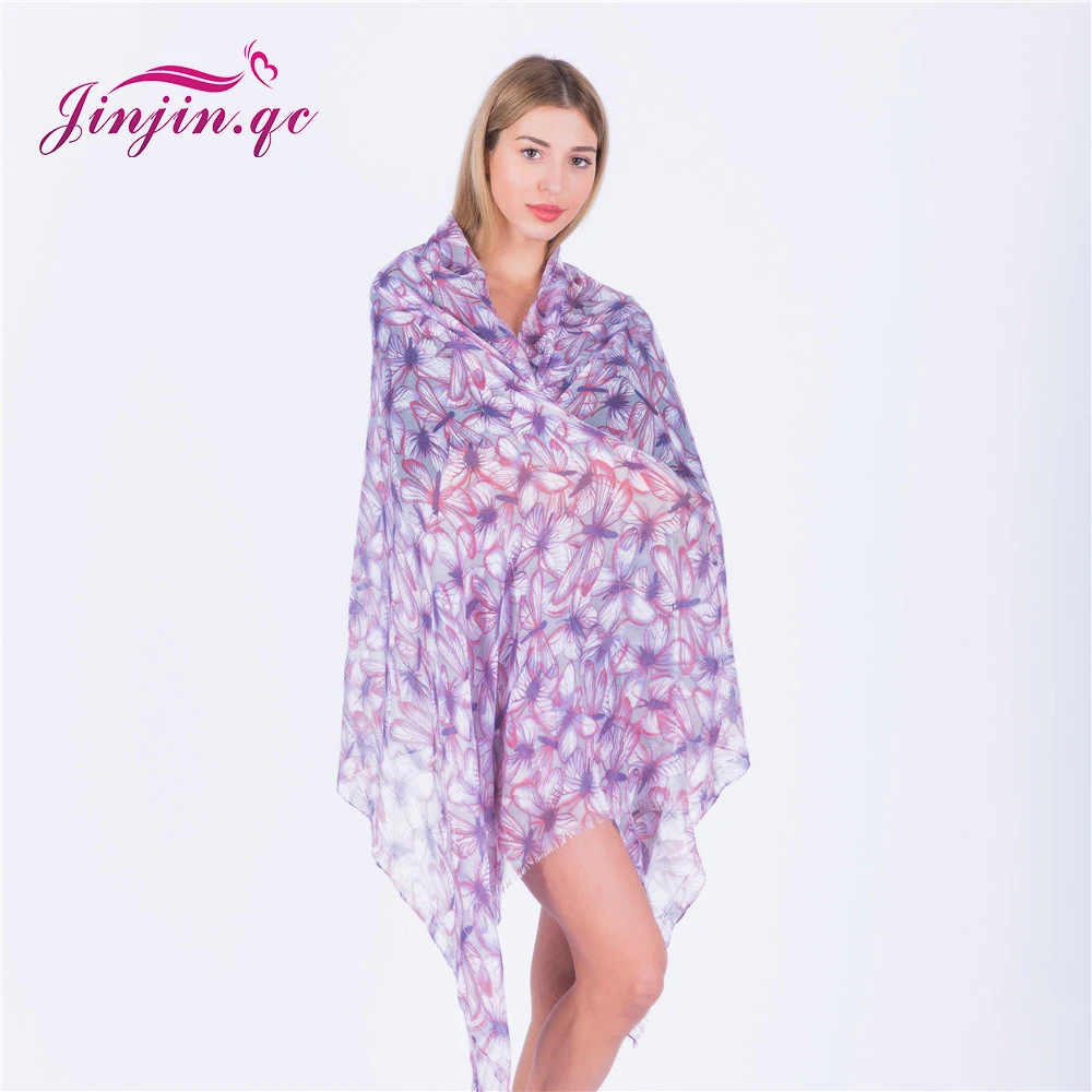 

Jinjin.QC Fashion Sequins Scarves Women Butterfly And Dragonfly Print Scarf Gold Iron Wraps and Shawls Bandana Echarpe Foulard