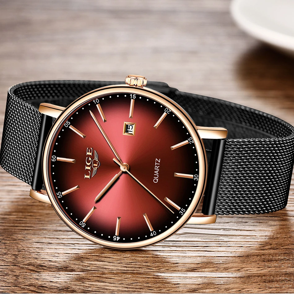 Reloj Mujer LIGE, новые женские часы, Лидирующий бренд, роскошные женские ультратонкие часы с сетчатым ремешком, водонепроницаемые кварцевые часы из нержавеющей стали