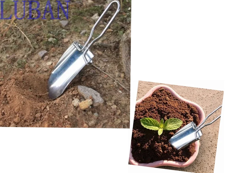 Mini herramientas de jardín de acero inoxidable, pala plegable, herramienta de jardinería para acampada, paquete de paño, envío gratis, LUBAN